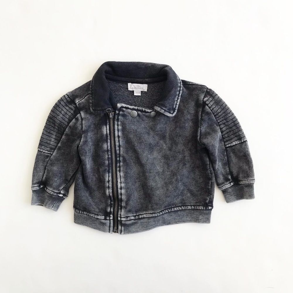 Quiltes gray motto zip up sweatshirt EUC 3-6 month